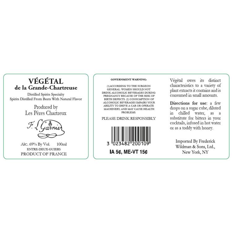 Chartreuse Herbal Liqueur Vegetal De La Grande 138 - 100ML - Back Label