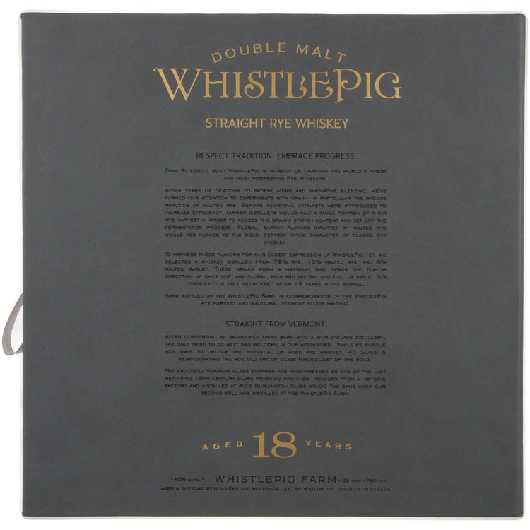 Whistlepig Straight Rye Whiskey Double Malt 18 Yr 92 - 750ML