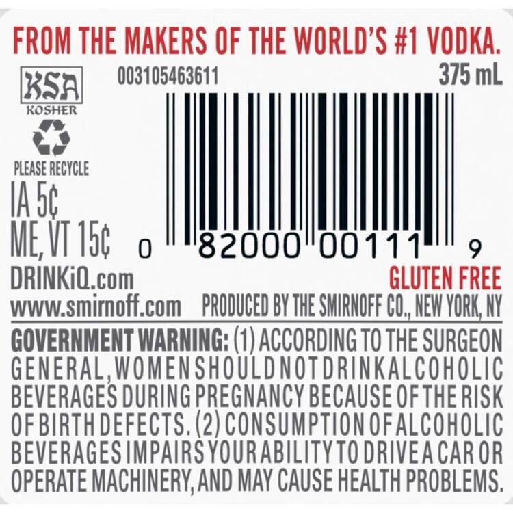 Smirnoff Vodka Green Apple Flavored 60 Flask - 375ML - Back Label