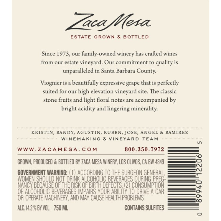 Zaca Mesa Viognier Cushman Block Old Vine Santa Ynez Valley 2021 - 750ML