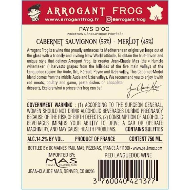 Arrogant Frog Cabernet Sauvignon/Merlot Lily Pad Red Pays D'Oc - 750ML - Back Label