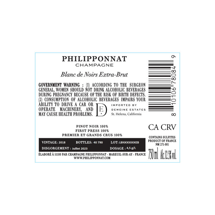 Philipponnat Champagne Extra Brut Blanc De Noirs 2018 - 750ML