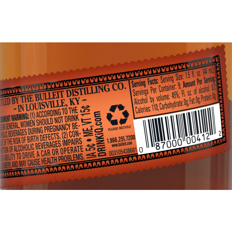 Bulleit Straight Bourbon Frontier Whiskey 6 Yr 90 - 375ML - Back Label