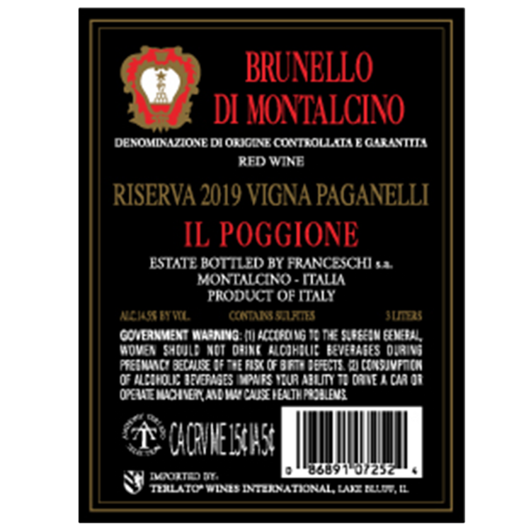 Il Poggione Brunello Di Montalcino Vigna Paganelli Riserva 2019 Wood B - 3.0L - Back Label