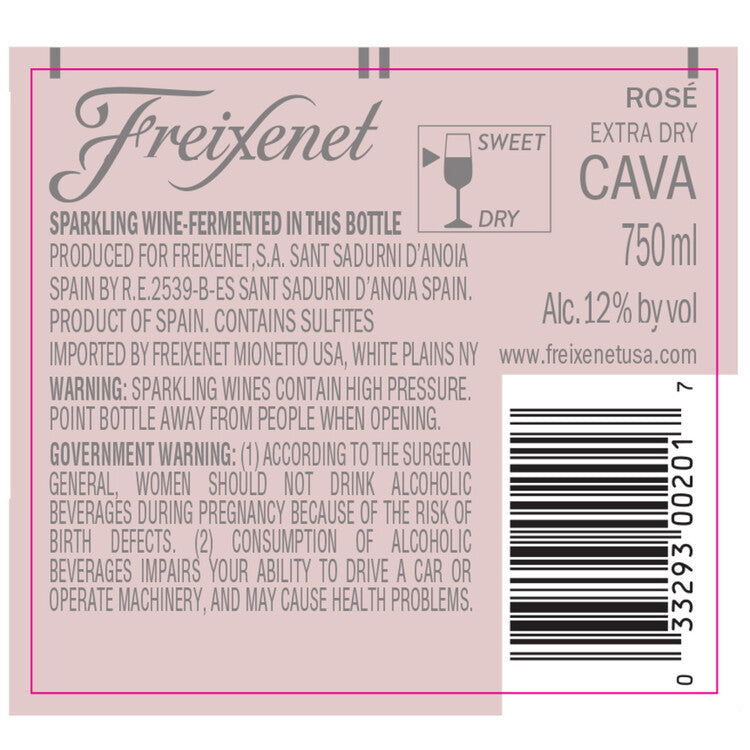 Freixenet Cava Dry Rose Cordon Rosado - 750ML - Back Label