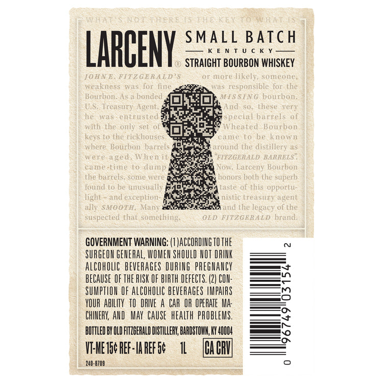 Larceny Bourbon Small Batch 92 - 1.0L - Back Label