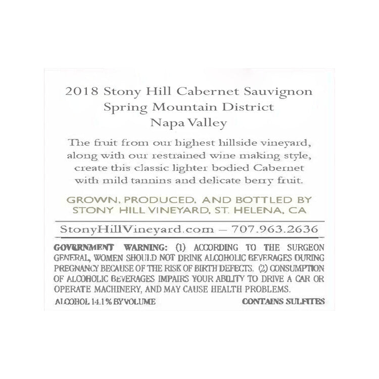Stony Hill Cabernet Sauvignon Spring Mountain District 2018 Wood Box - 750ML