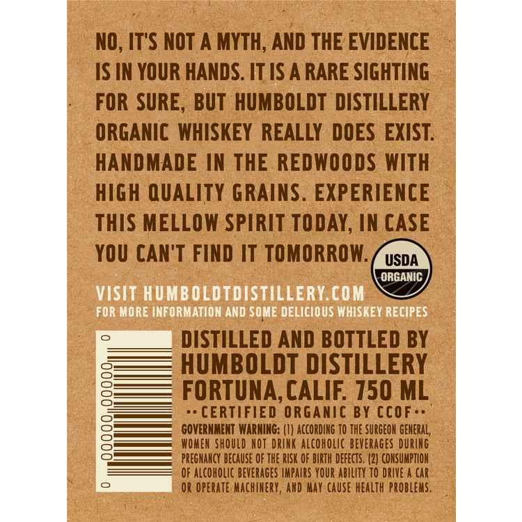 Humboldt Distillery Blended Whiskey Distilled From Organic Malt 80 - 750ML - Back Label