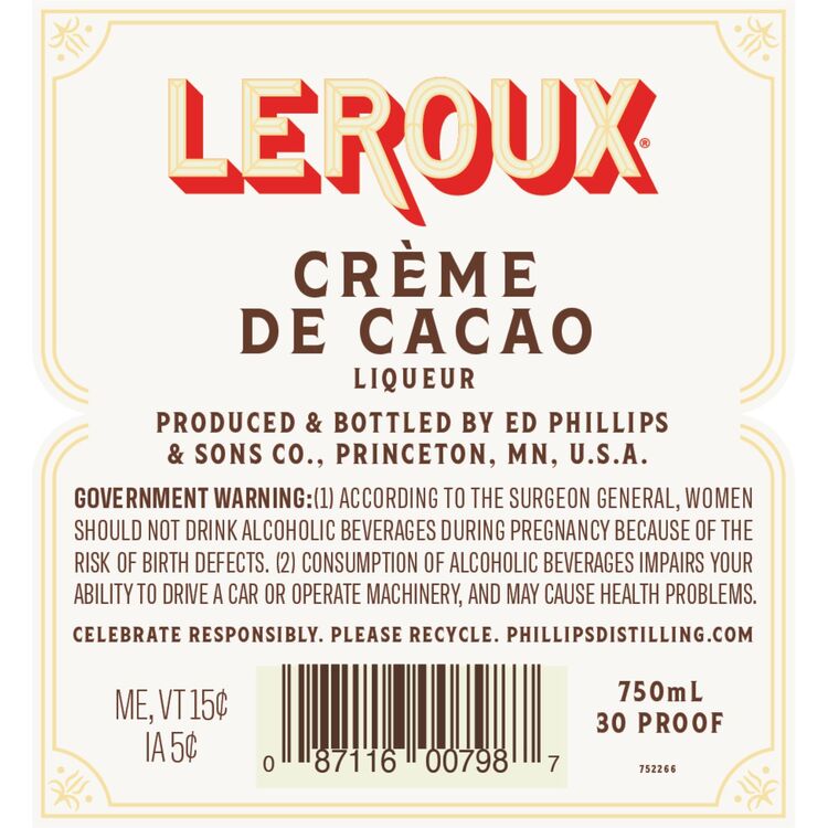 Leroux Creme De Cacao White 30 - 750ML