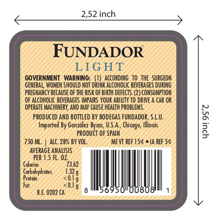 Fundador Brandy De Jerez Light 56 - 750ML - Back Label