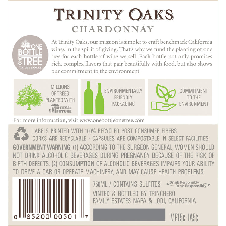 Trinity Oaks Chardonnay California - 750ML - Back Label