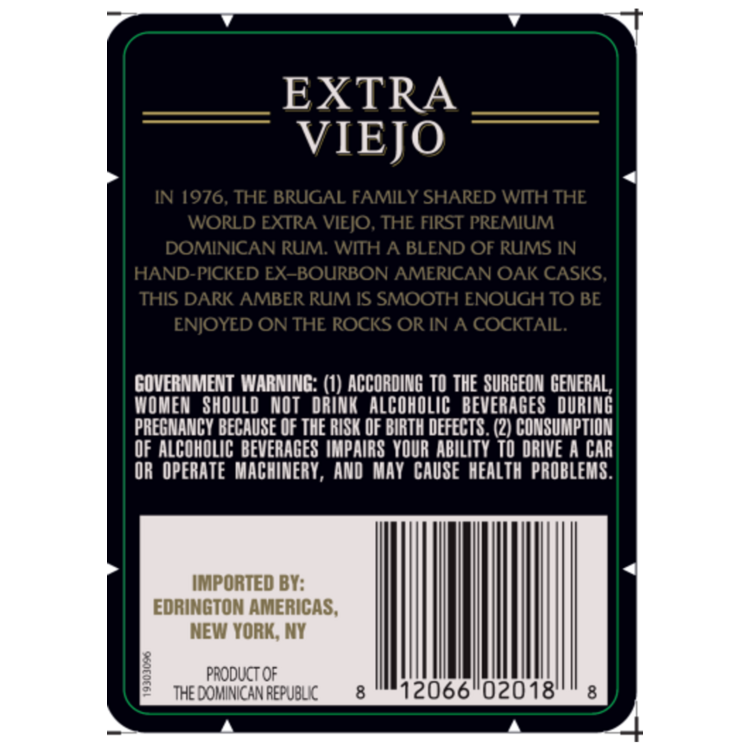 Brugal Aged Rum Extra Viejo 80 - 1.0L - Back Label