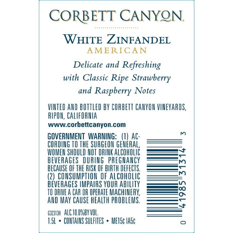 Corbett Canyon White Zinfandel California - 1.5L - Back Label