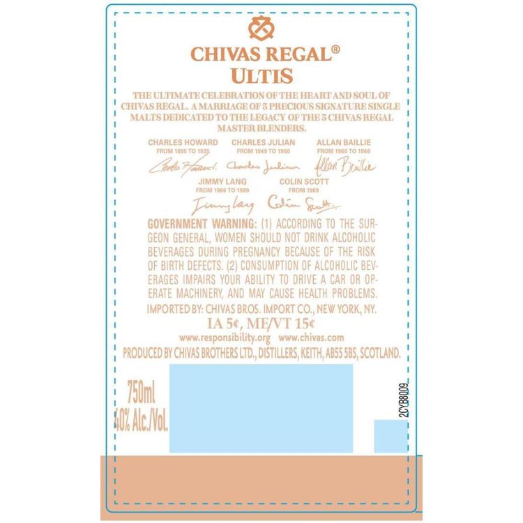 Chivas Regal Blended Malt Scotch Ultis 80 With Carton - 750ML - Back Label