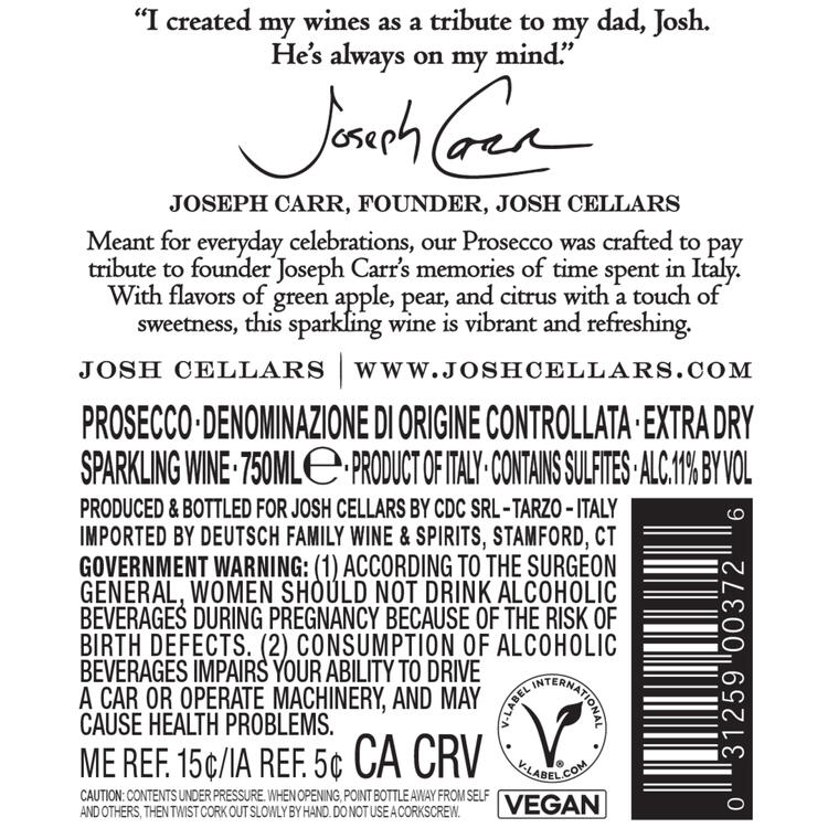 Josh Cellars Prosecco - 750ML - Back Label
