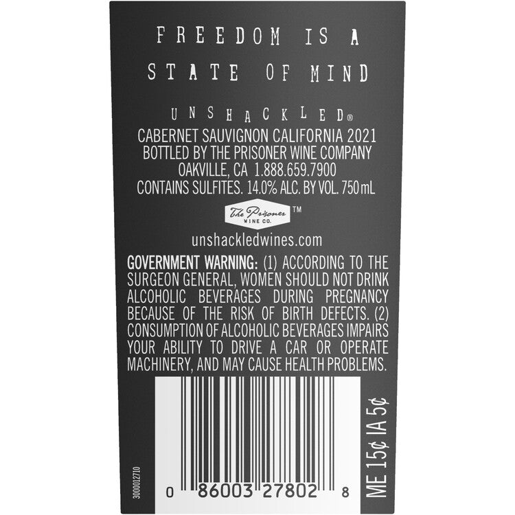 Unshackled Cabernet Sauvignon California 2021 - 750ML
