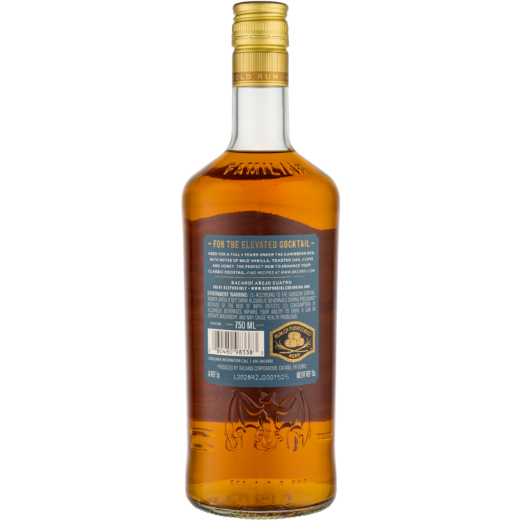 Bacardi Aged Rum Anejo Cuatro 4 Yr 80 - 750ML