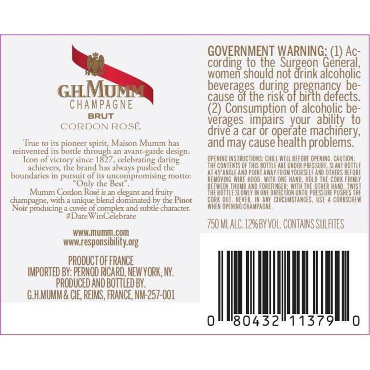 G.H. Mumm Champagne Brut Rose Cordon Rose - 750ML