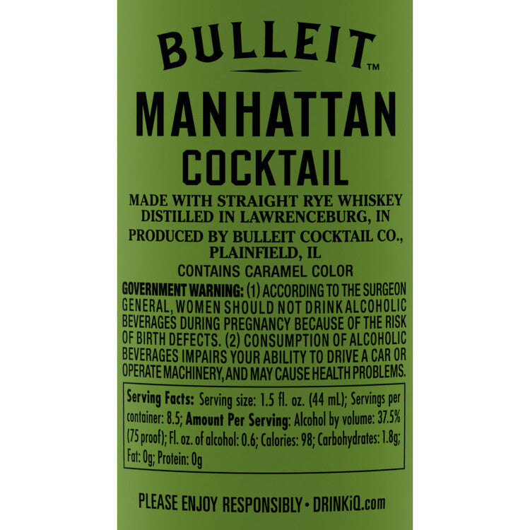 Bulleit Manhattan 75 - 375ML - Back Label