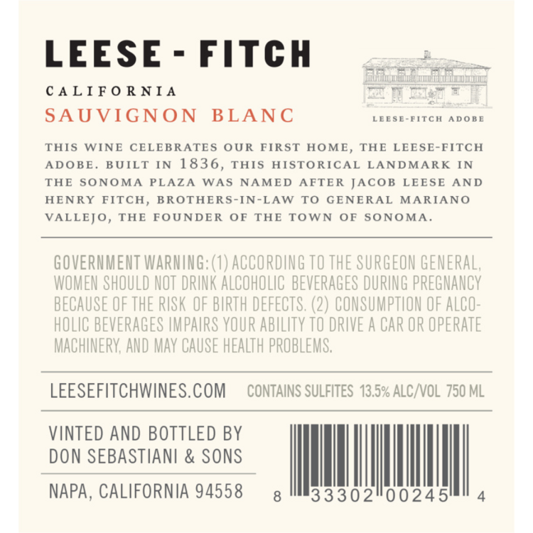 Leese Fitch Sauvignon Blanc California - 750ML