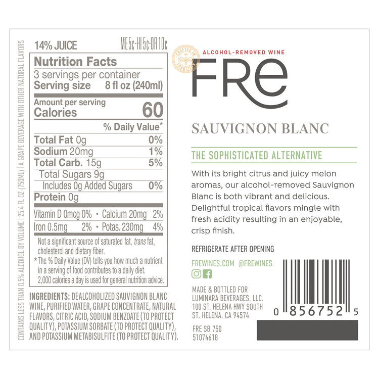 Fre Sauvignon Blanc Alcohol Removed - 750ML