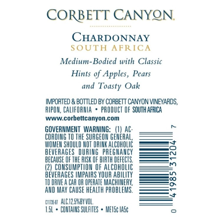 Corbett Canyon Chardonnay American - 1.5L - Back Label