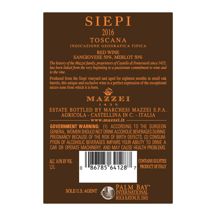 Mazzei Toscana Rosso Siepi 2016 Wood Box - 1.5L