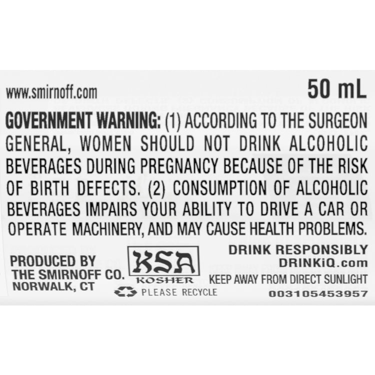 Smirnoff Whipped Cream Flavored Vodka 60 - 50ML - Back Label