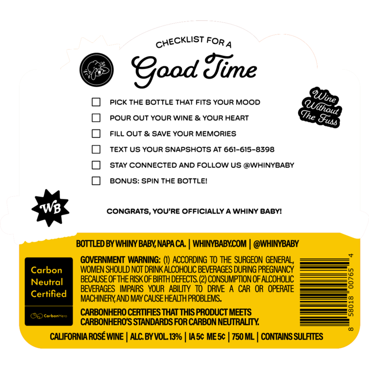 Whiny Baby Rose Wine California - 750ML - Back Label