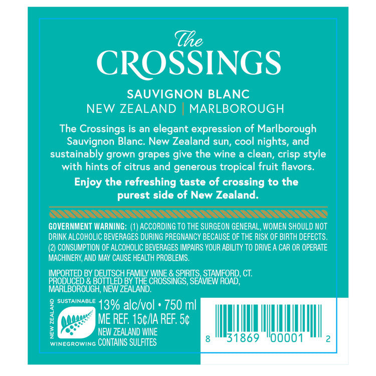 The Crossings Sauvignon Blanc Marlborough - 750ML - Back Label