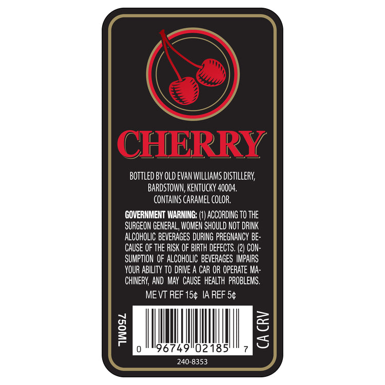 Evan Williams Cherry Whiskey Liqueur 65 - 750ML - Back Label