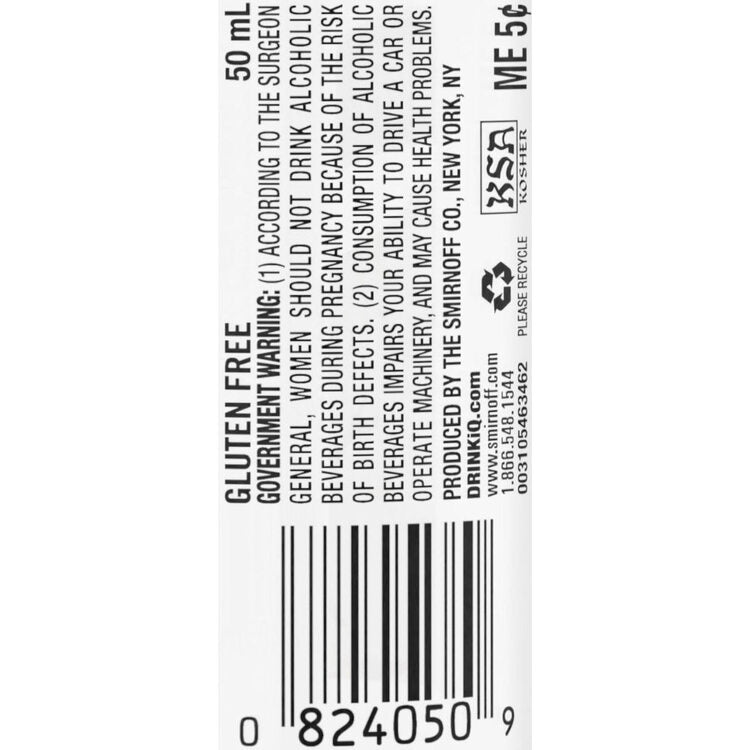 Smirnoff Vodka Vanilla Flavored 60 - 50ML - Back Label