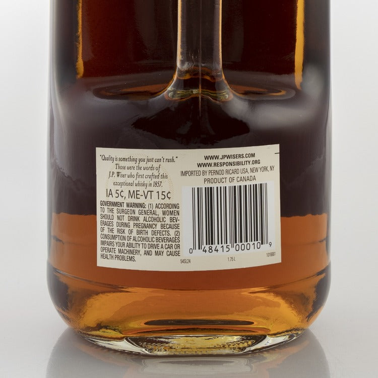 J.P. Wiser's Canadian Whisky Deluxe 10 Yr 80 - 1.75L - Back