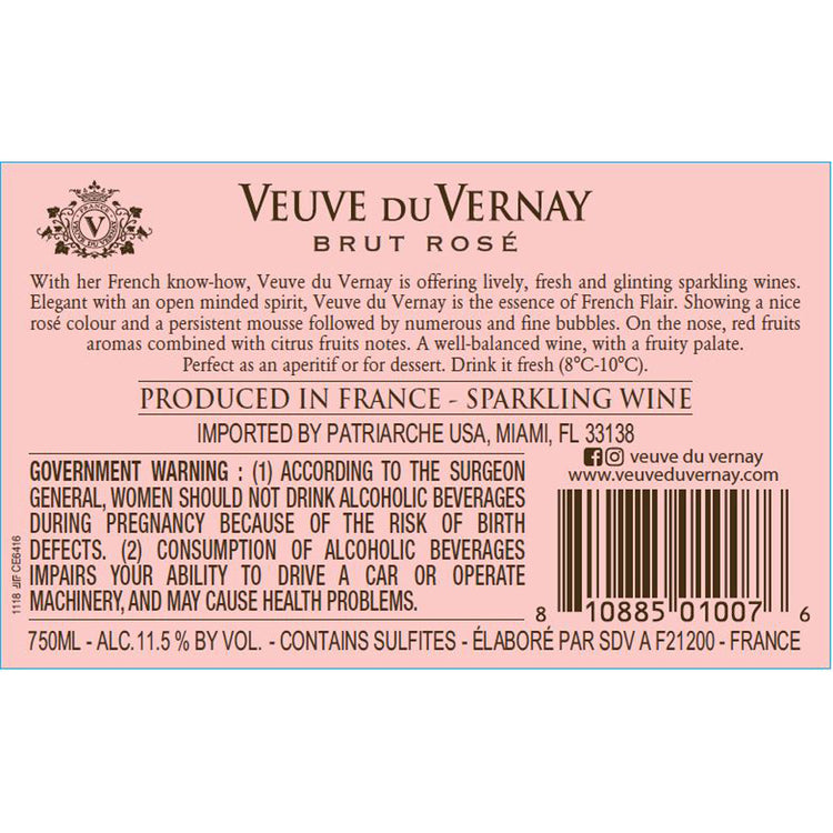 Veuve Du Vernay Brut Rose France - 750ML - Back Label