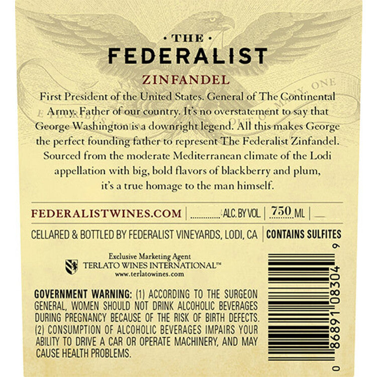 The Federalist Zinfandel Lodi - 750ML - Back Label