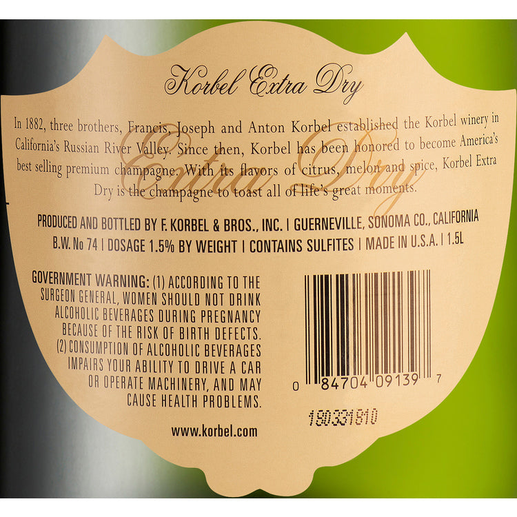 Korbel Extra Dry California - 1.5L - Back Label