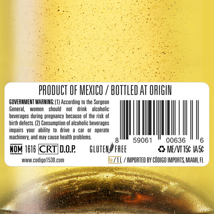 Codigo 1530 Tequila Reposado 80 - 1.0L - Back Label