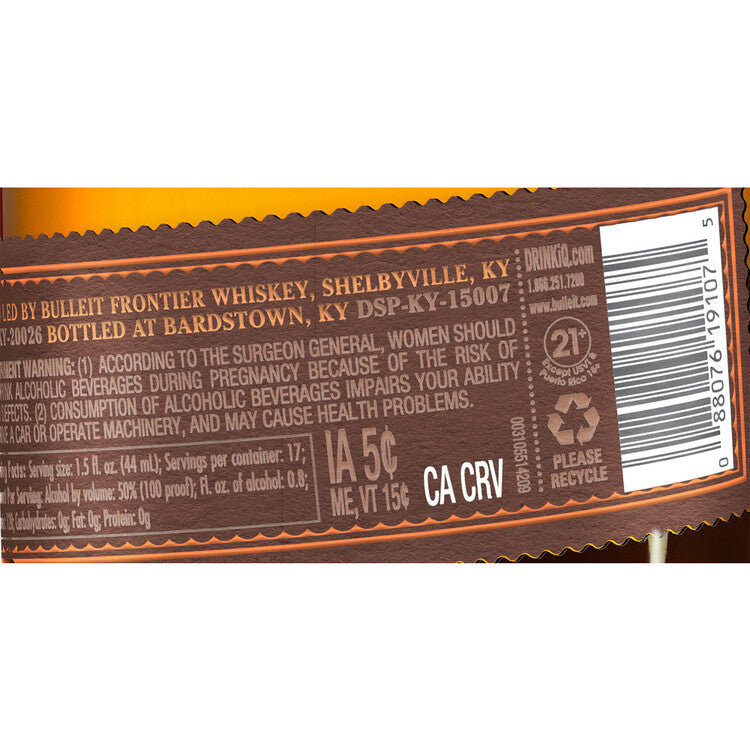Bulleit Straight Bourbon Bottled In Bond Frontier Whiskey 100 - 750ML - Back Label