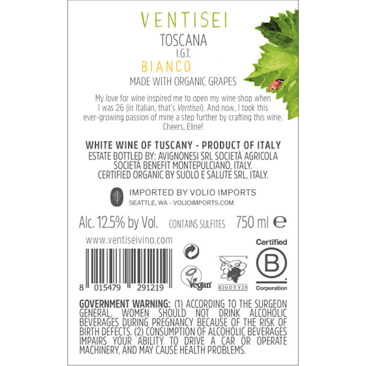 Ventisei Toscana Bianco 2020 - 750ML - Back Label