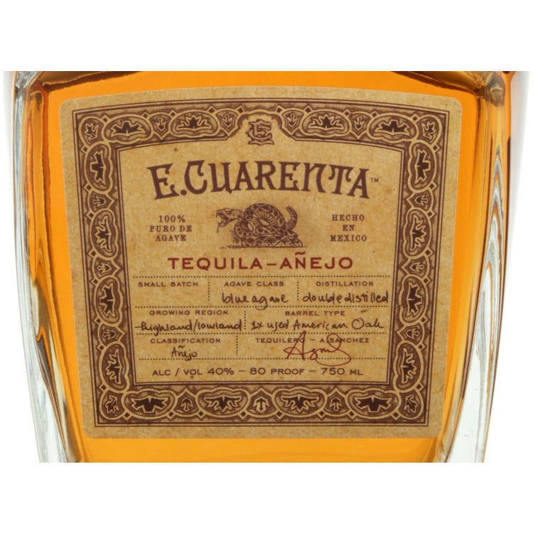 E. Cuarenta Tequila Anejo 80 - 750ML - Front Label