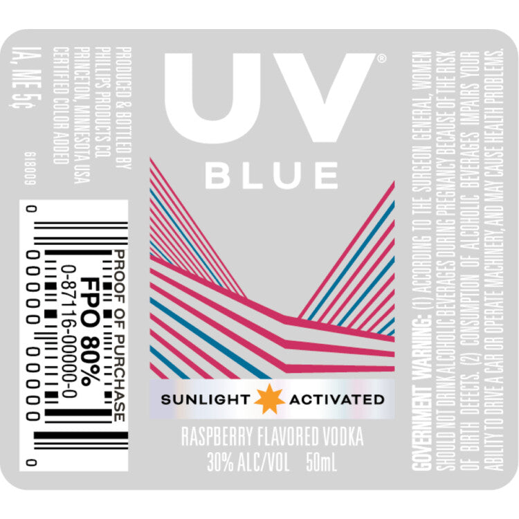 Uv Blue Raspberry Flavored Vodka 60 - 50ML - Front Label