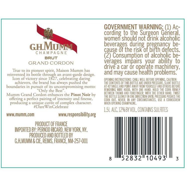 G.H. Mumm Champagne Brut Cordon Rouge - 750ML - Back Label