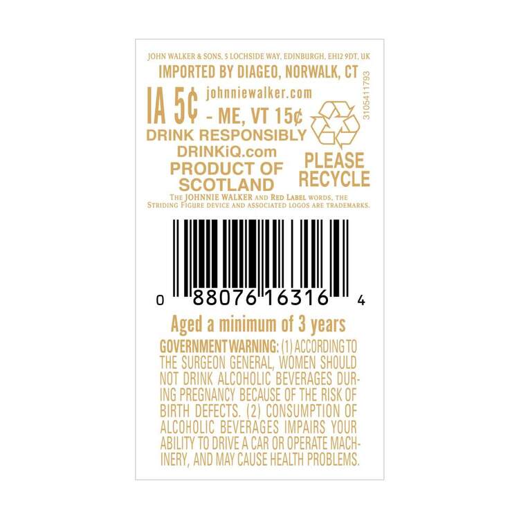 Johnnie Walker Blended Scotch Red Label Pinch 80 - 1.75L - Back Label