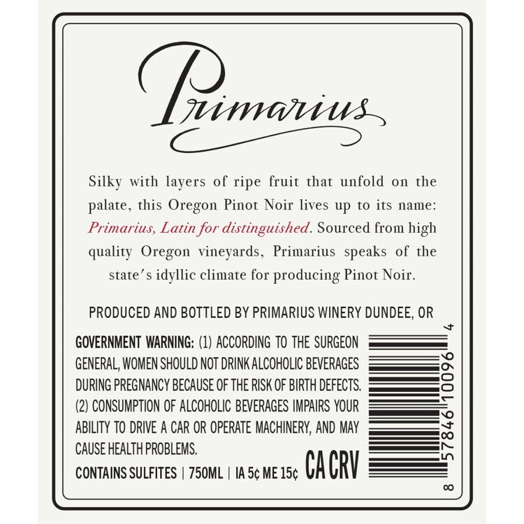 Primarius Pinot Noir Oregon 2022 - 750ML