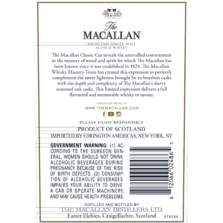 The Macallan Single Malt Scotch Classic Cut Limited 2024 Edition 104.8 - 750ML - Back Label