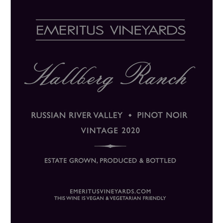 Emeritus Pinot Noir Hallberg Ranch Russian River Valley 2021 - 750ML - Back Label