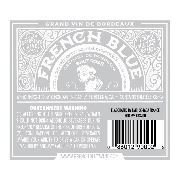 French Blue Cremant De Bordeaux Brut Rose - 750ML - Back Label