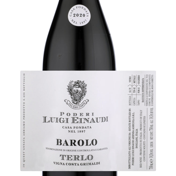 Poderi Luigi Einaudi Barolo Terlo Vigna Costa Grimaldi 2020 - 750ML