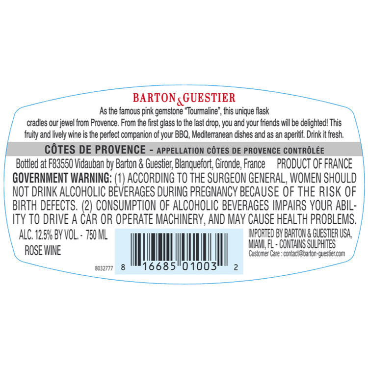 Barton & Guestier Cotes De Provence Rose Tourmaline 2022 - 750ML