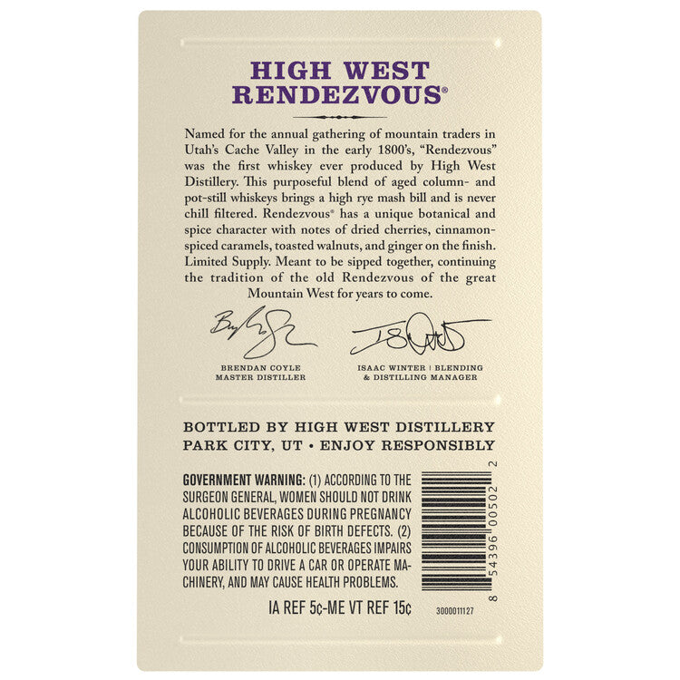 High West Rye Whiskey Rendezvous Rye 92 - 750ML